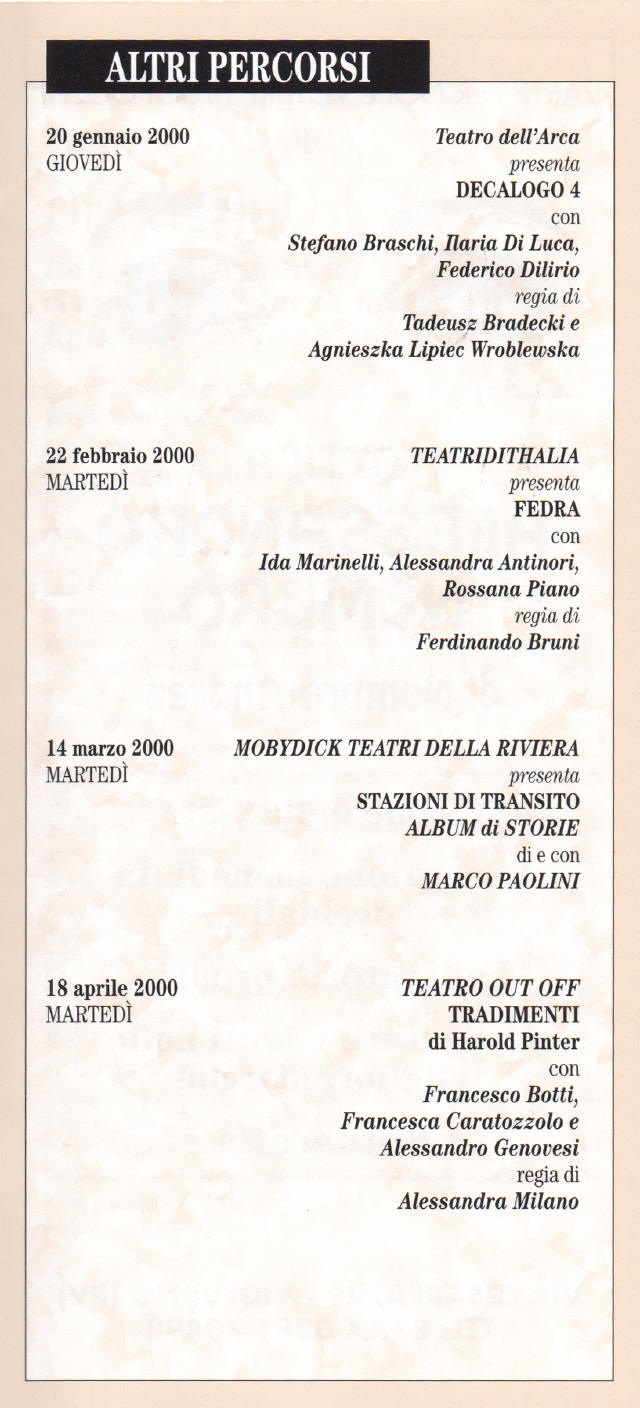 Teatro Cagnoni Stagione 1999-2000